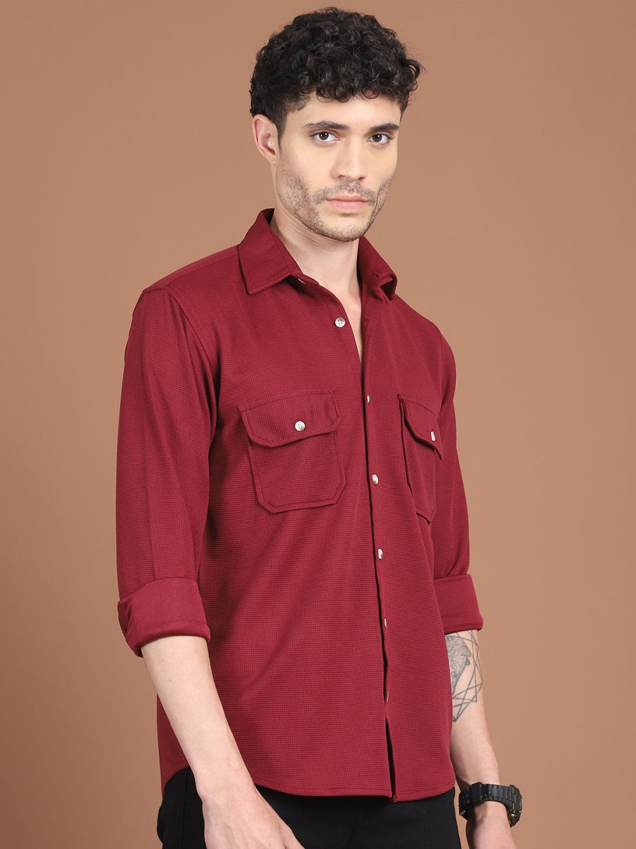 Woven Design Casual Shirt For Men - SF_9026Maroon_S