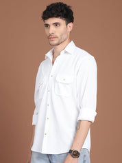 Woven Design Casual Shirt For Men - SF_9026White_S