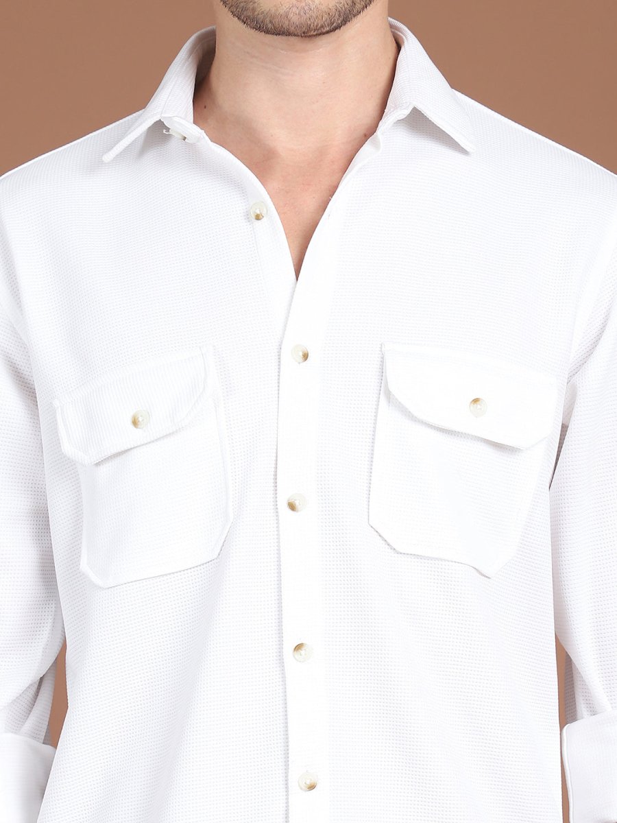 Woven Design Casual Shirt For Men - SF_9026White_S