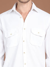 Woven Design Casual Shirt For Men - SF_9026White_S