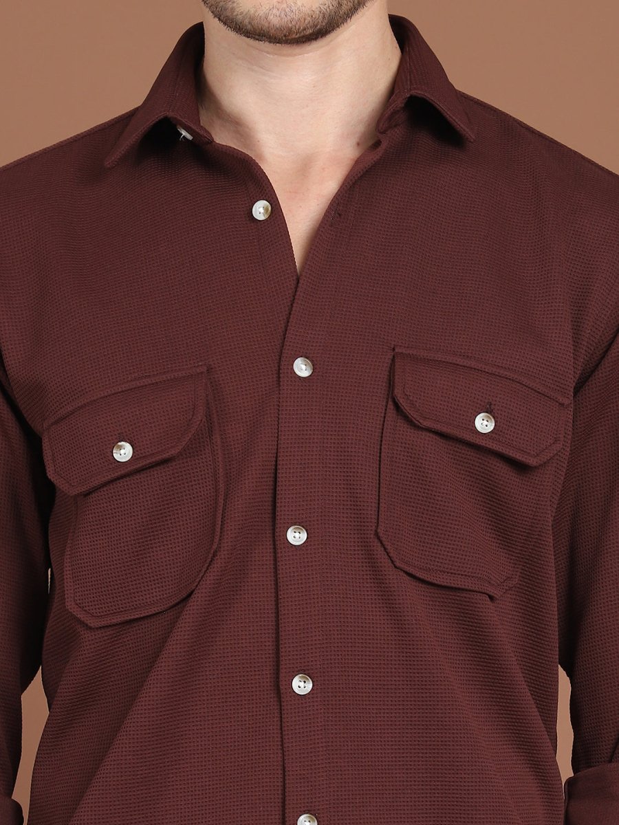 Woven Design Casual Shirt For Men - SF_9026Coffee_S