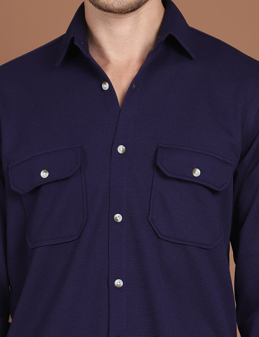 Woven Design Casual Shirt For Men - SF_9026Navy_S