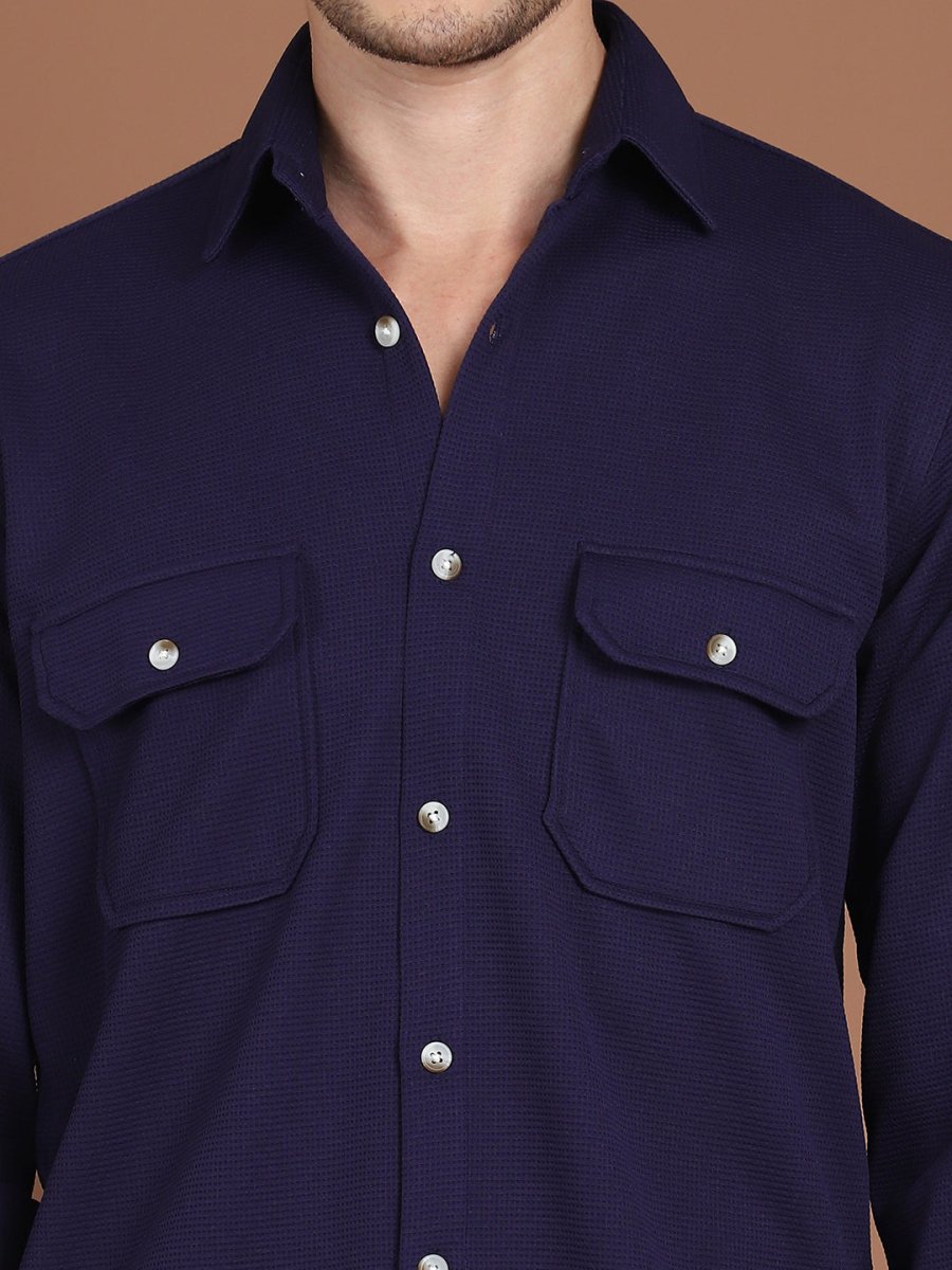 Woven Design Casual Shirt For Men - SF_9026Navy_S