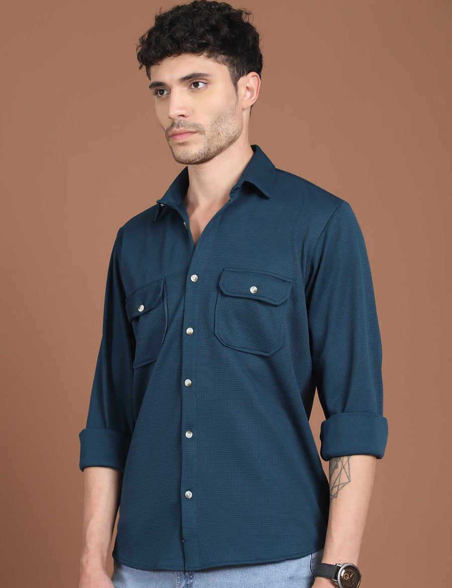 Woven Design Casual Shirt For Men - SF_9026Teal_S