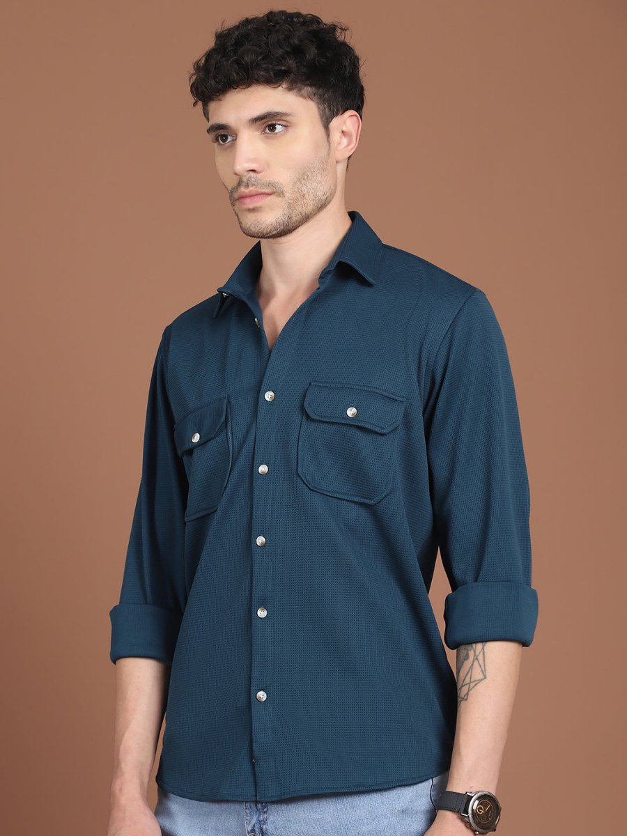 Woven Design Casual Shirt For Men - SF_9026Teal_S