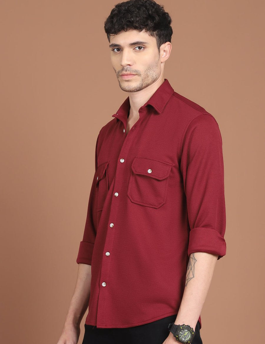 Woven Design Casual Shirt For Men - SF_9026Maroon_S