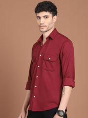 Woven Design Casual Shirt For Men - SF_9026Maroon_S