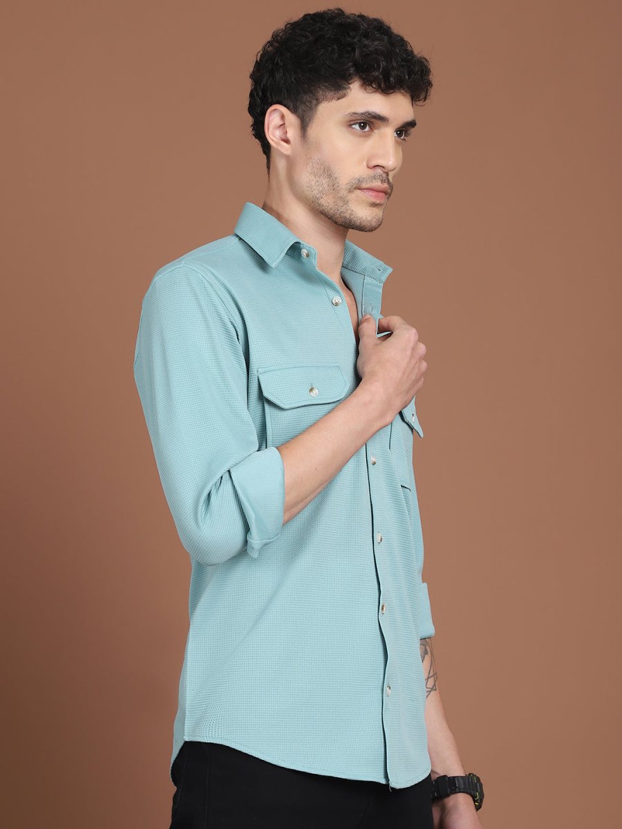 Woven Design Casual Shirt For Men - SF_9026Pista_S