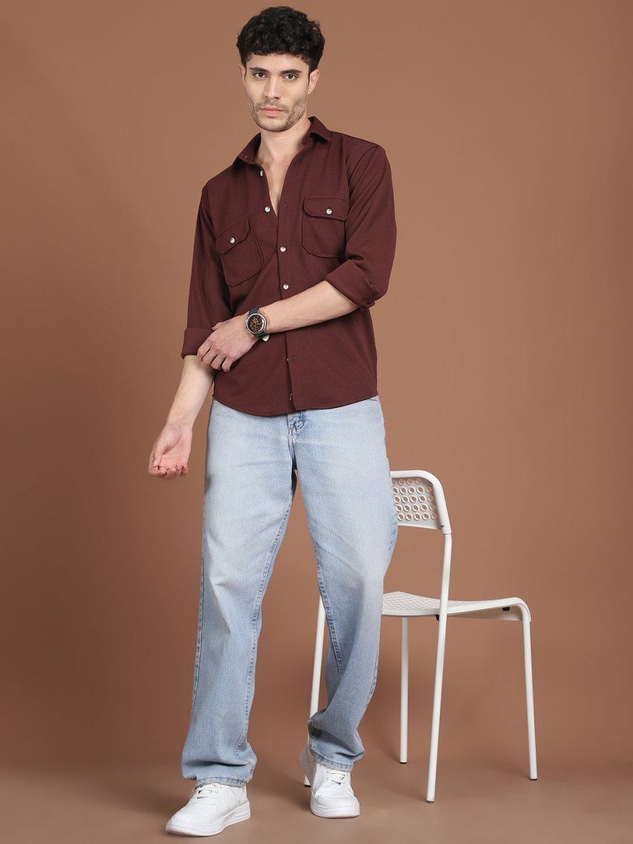 Woven Design Casual Shirt For Men - SF_9026Coffee_S