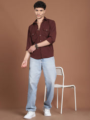 Woven Design Casual Shirt For Men - SF_9026Coffee_S