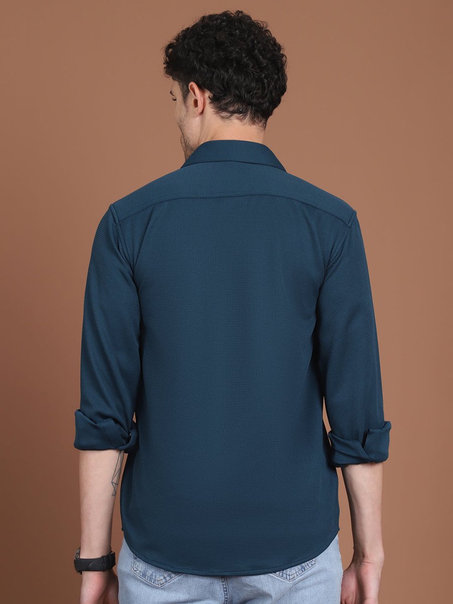 Woven Design Casual Shirt For Men - SF_9026Teal_S