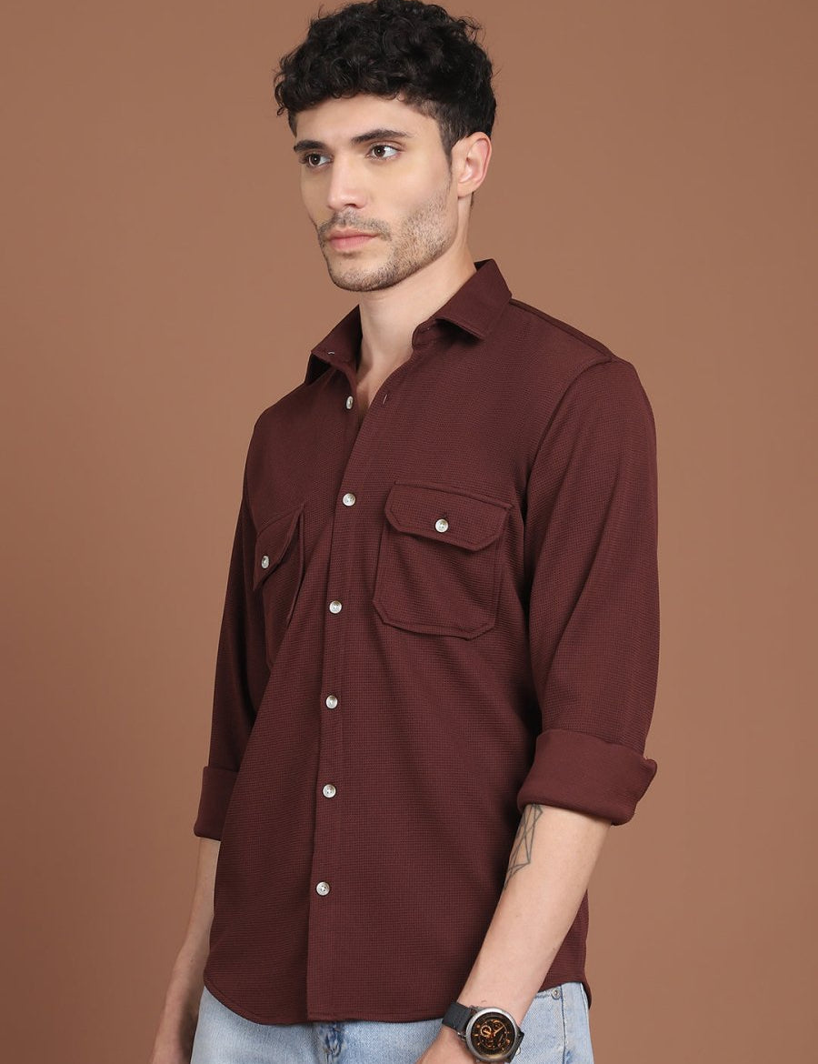 Woven Design Casual Shirt For Men - SF_9026Coffee_S