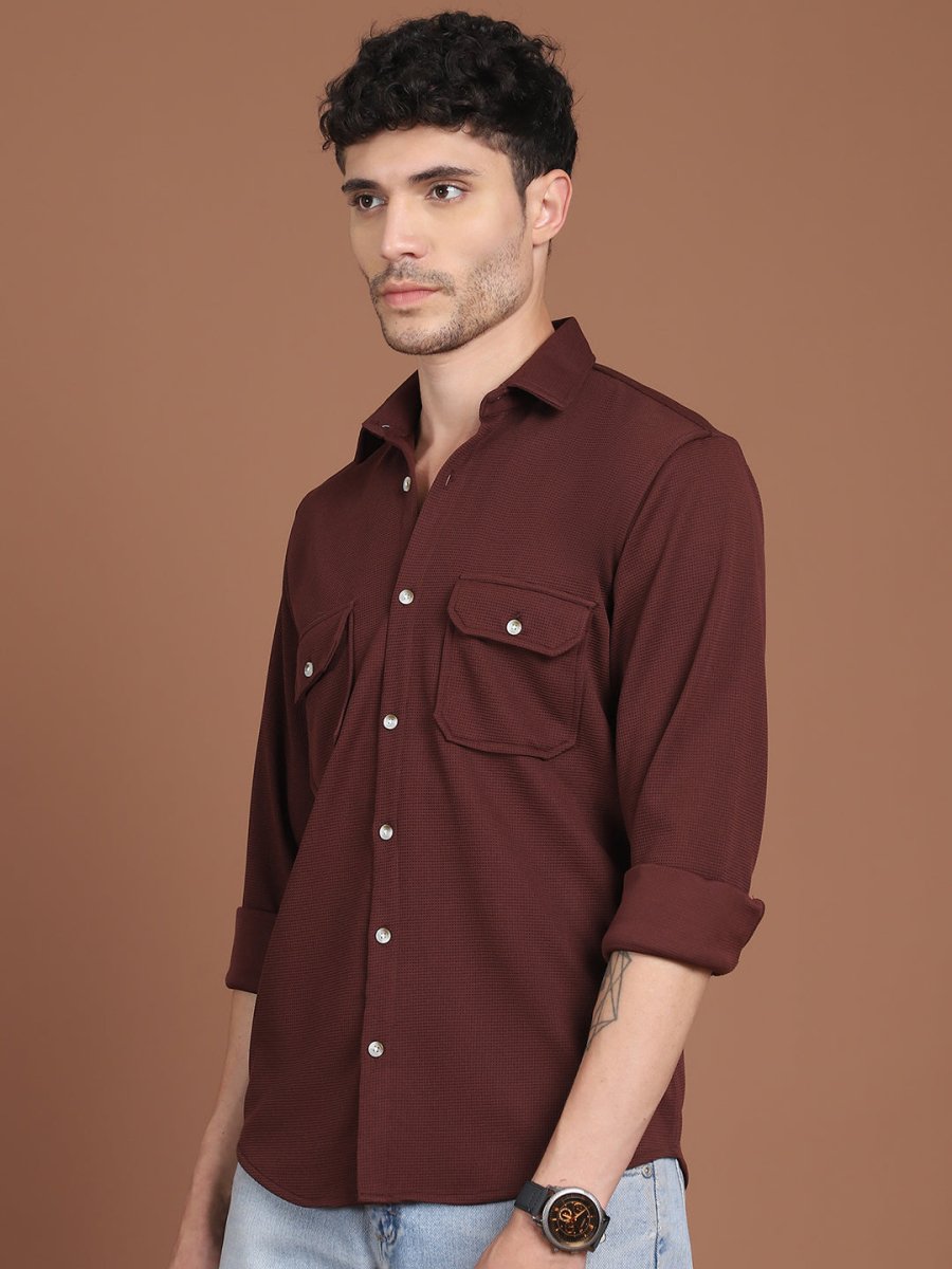 Woven Design Casual Shirt For Men - SF_9026Coffee_S