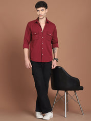 Woven Design Casual Shirt For Men - SF_9026Maroon_S
