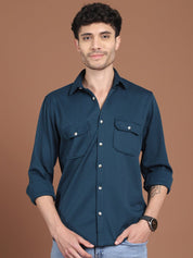 Woven Design Casual Shirt For Men - SF_9026Teal_S