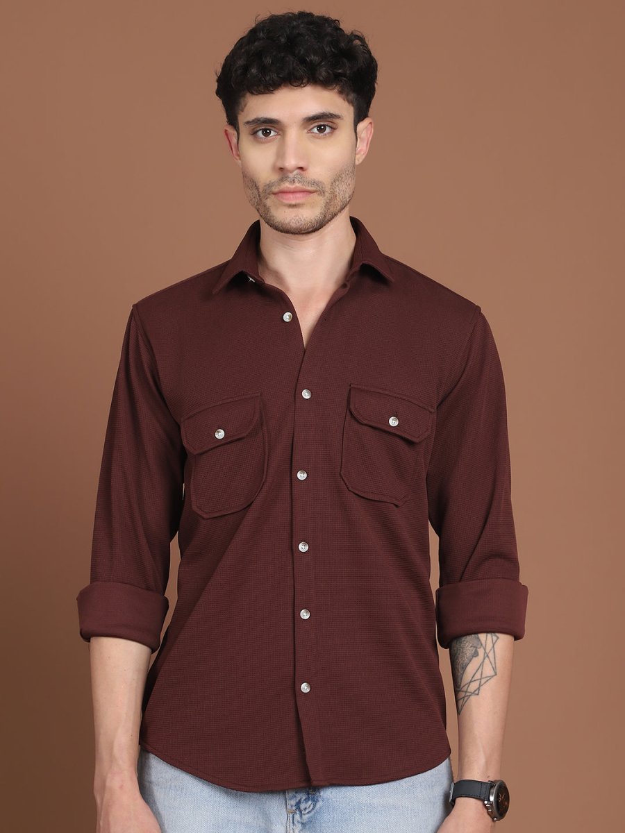 Woven Design Casual Shirt For Men - SF_9026Coffee_S