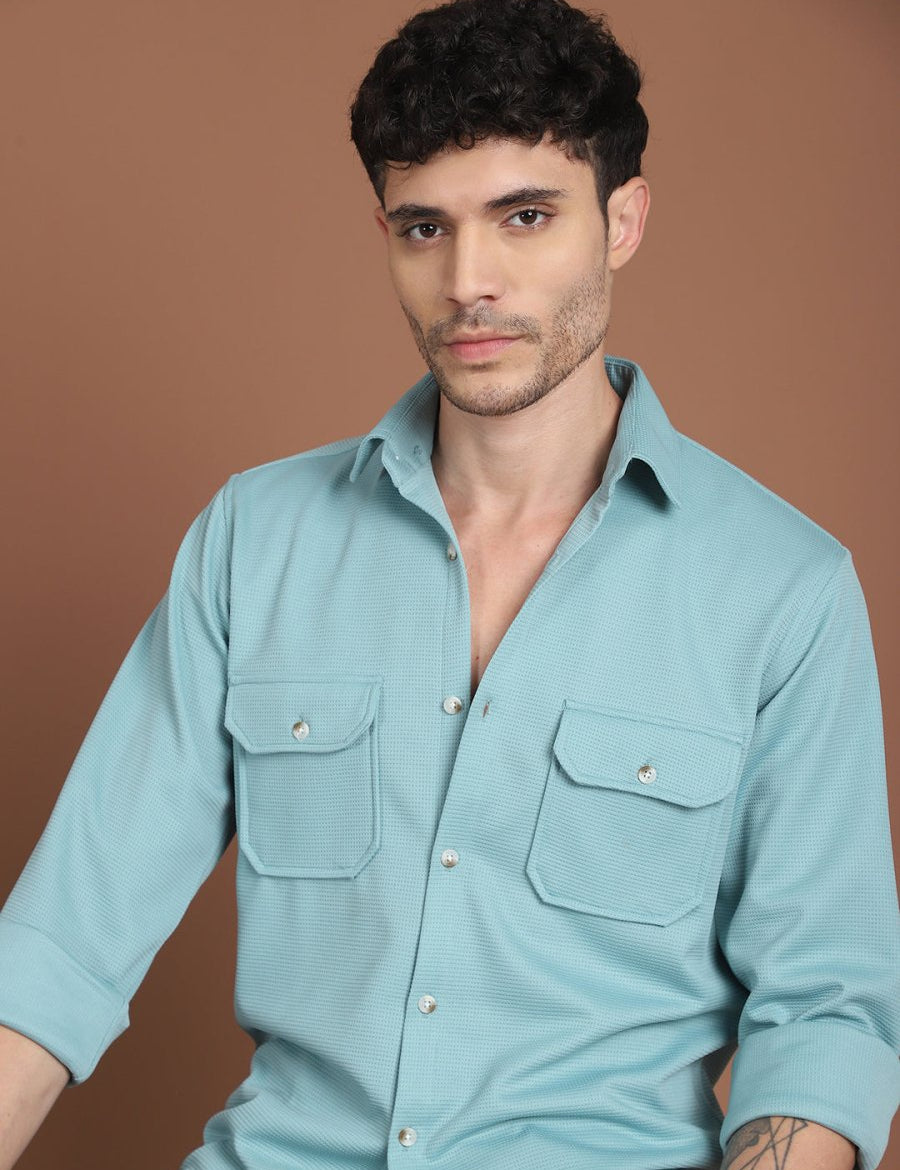 Woven Design Casual Shirt For Men - SF_9026Pista_S