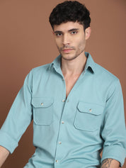Woven Design Casual Shirt For Men - SF_9026Pista_S