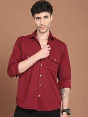 Woven Design Casual Shirt For Men - SF_9026Maroon_S