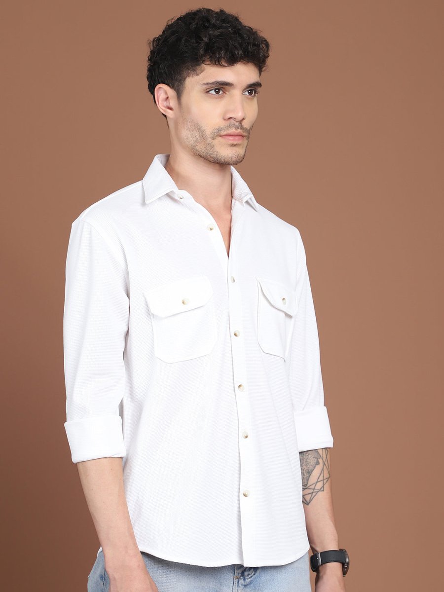 Woven Design Casual Shirt For Men - SF_9026White_S