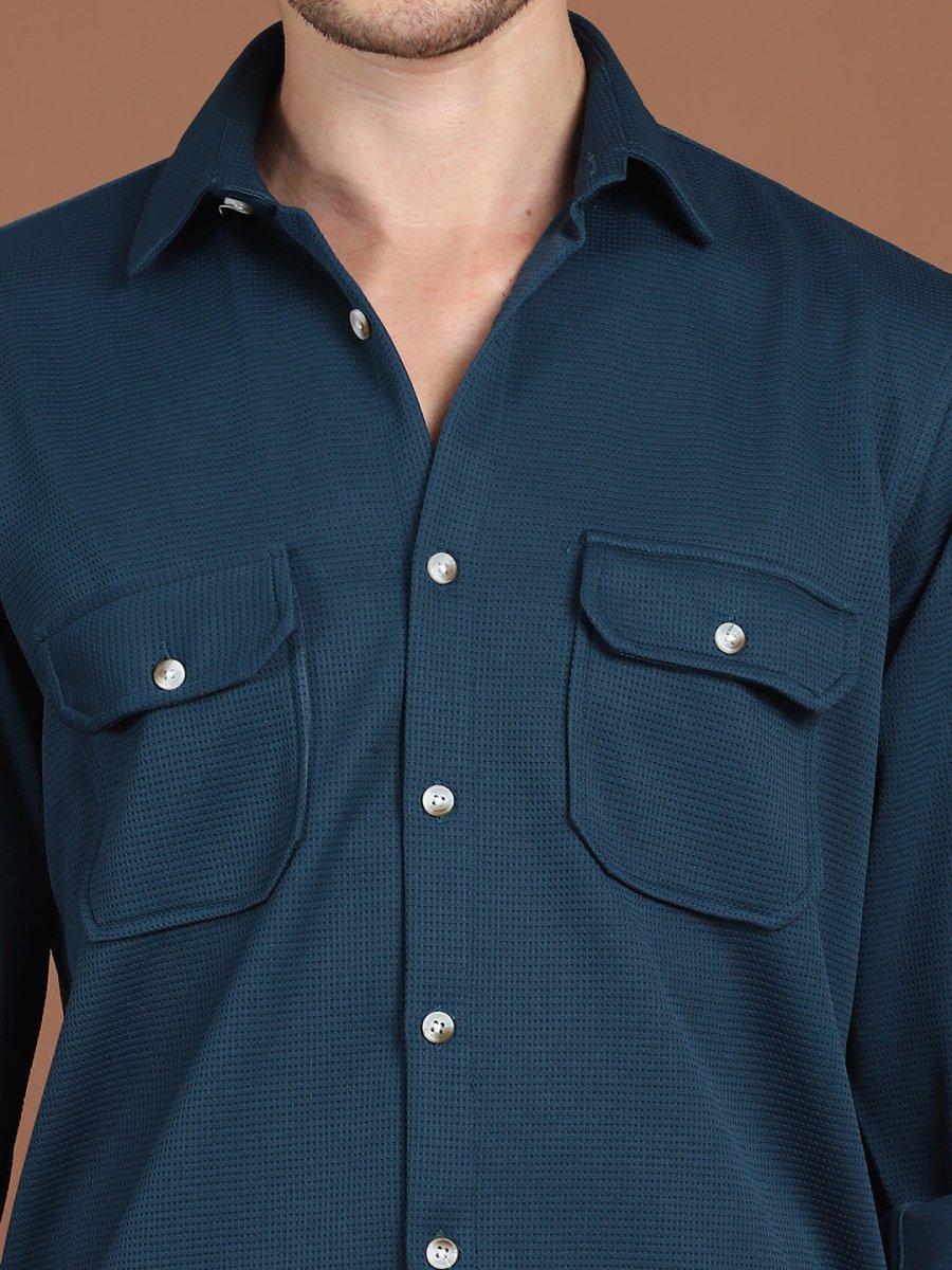 Woven Design Casual Shirt For Men - SF_9026Teal_S