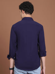 Woven Design Casual Shirt For Men - SF_9026Navy_S
