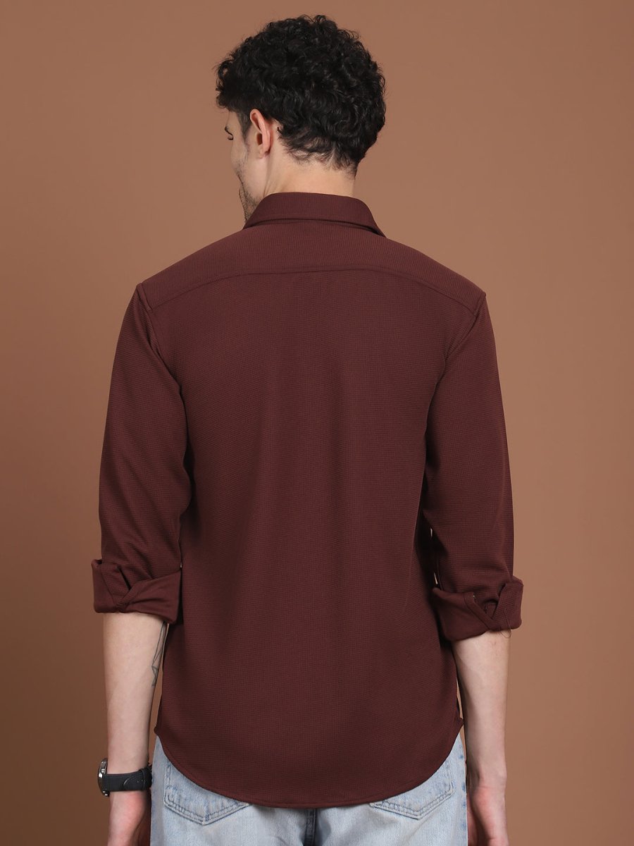 Woven Design Casual Shirt For Men - SF_9026Coffee_S