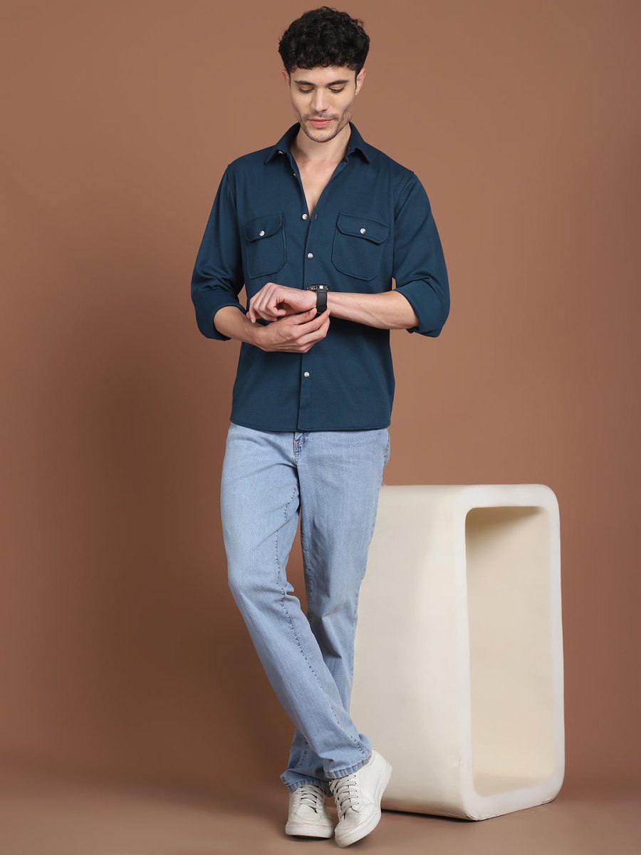 Woven Design Casual Shirt For Men - SF_9026Teal_S