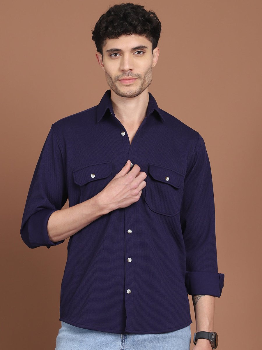 Woven Design Casual Shirt For Men - SF_9026Navy_S