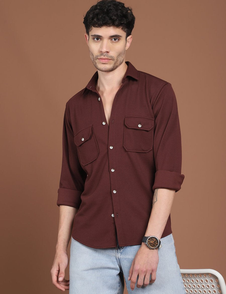 Woven Design Casual Shirt For Men - SF_9026Coffee_S