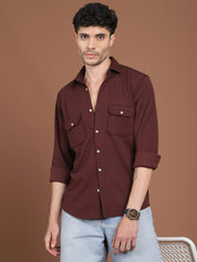 Woven Design Casual Shirt For Men - SF_9026Coffee_S