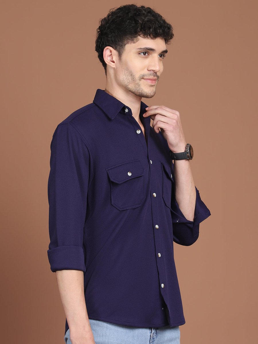 Woven Design Casual Shirt For Men - SF_9026Navy_S