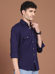 Woven Design Casual Shirt For Men - SF_9026Navy_S