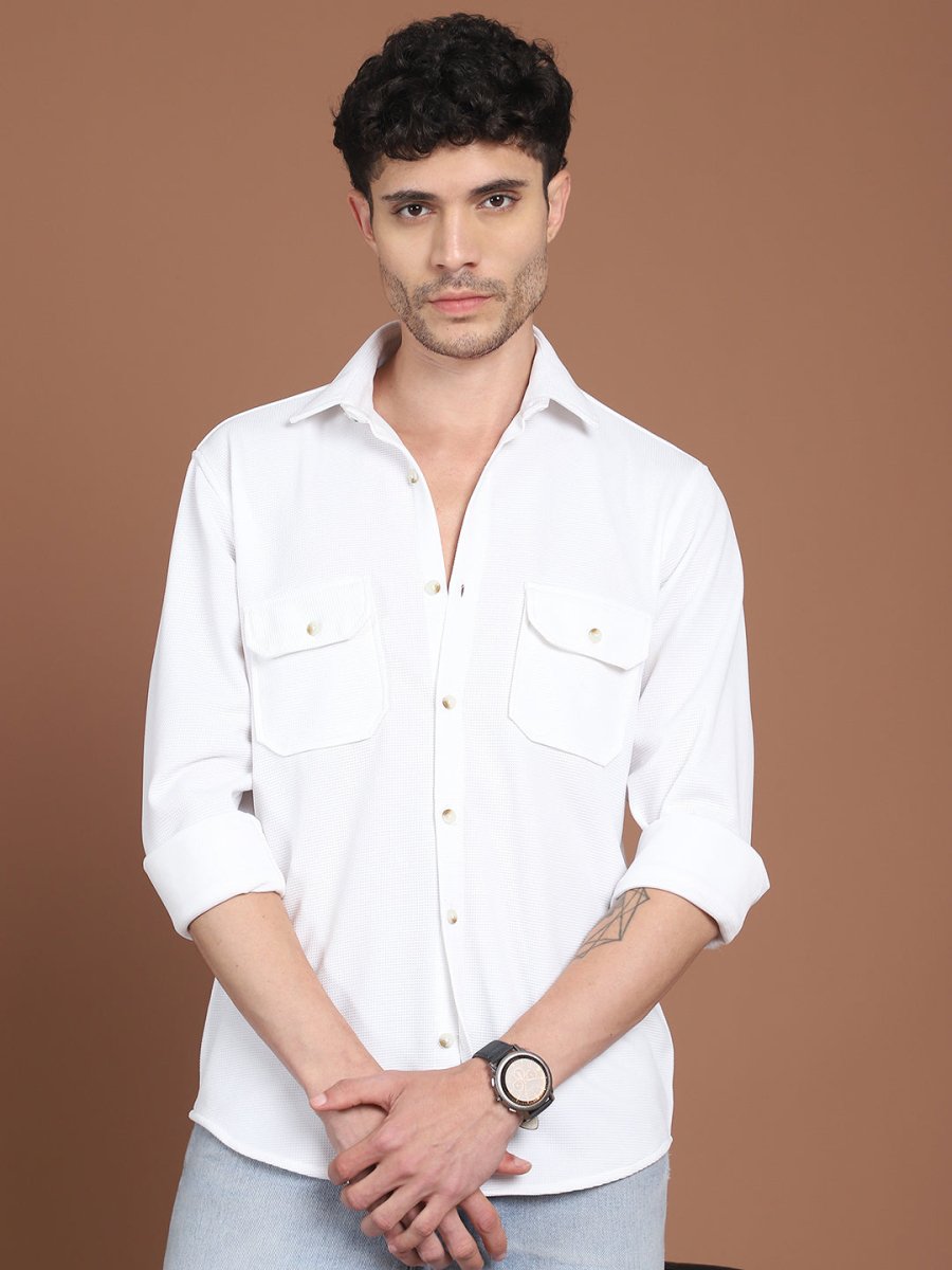 Woven Design Casual Shirt For Men - SF_9026White_S