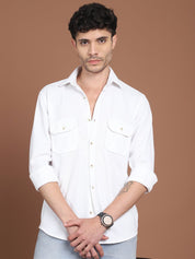 Woven Design Casual Shirt For Men - SF_9026White_S