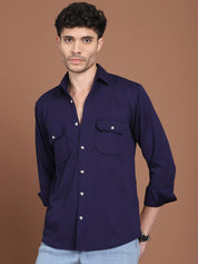 Woven Design Casual Shirt For Men - SF_9026Navy_S