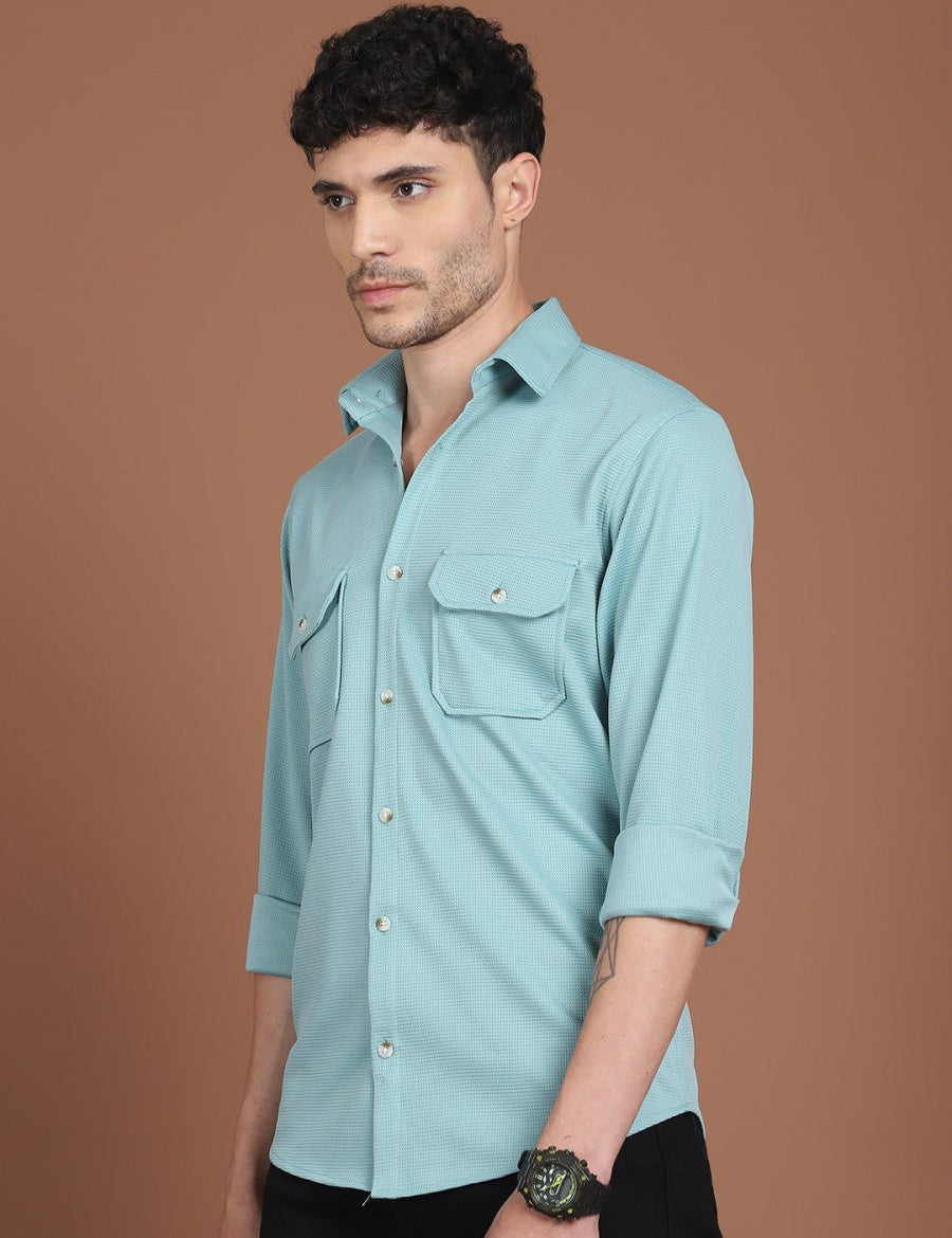 Woven Design Casual Shirt For Men - SF_9026Pista_S
