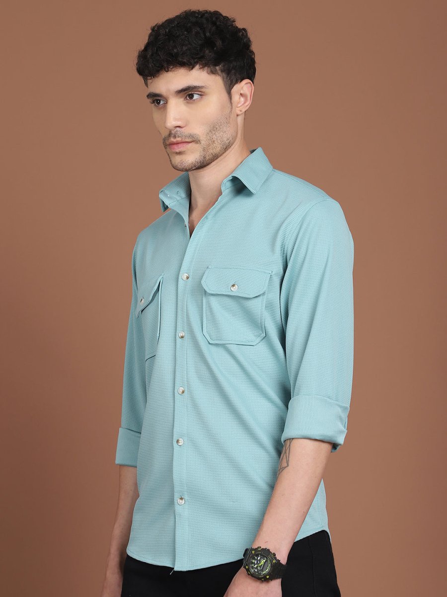 Woven Design Casual Shirt For Men - SF_9026Pista_S
