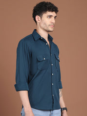 Woven Design Casual Shirt For Men - SF_9026Teal_S