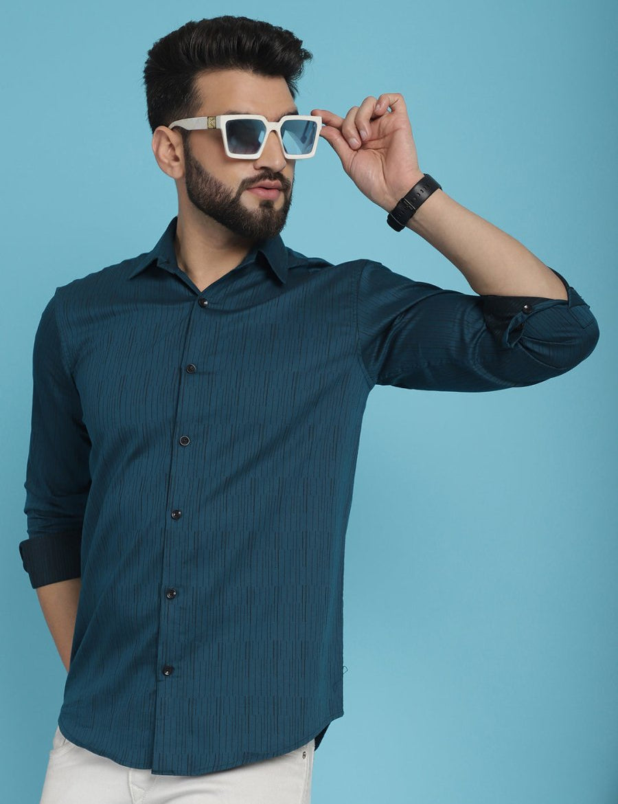 Woven Design Casual Shirt - SF_905Peacock_S