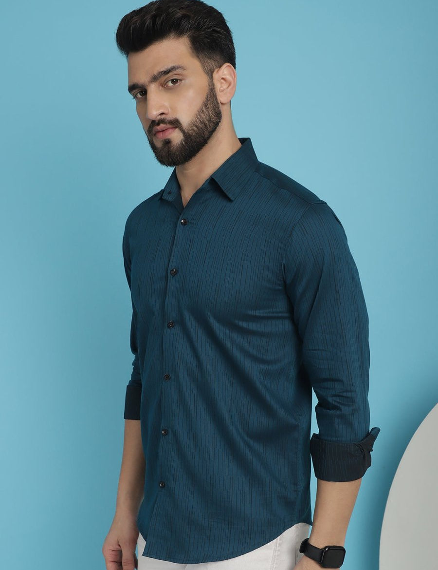 Woven Design Casual Shirt - SF_905Peacock_S