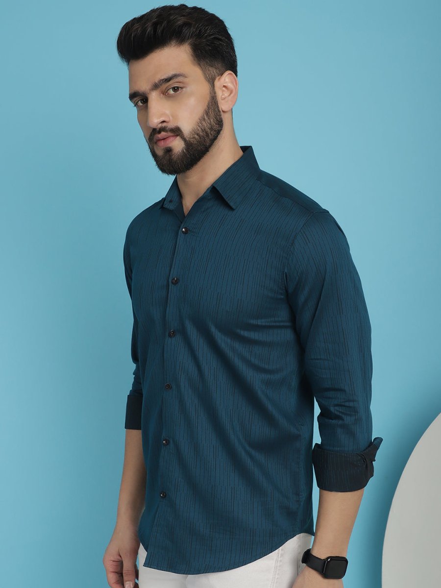 Woven Design Casual Shirt - SF_905Peacock_S
