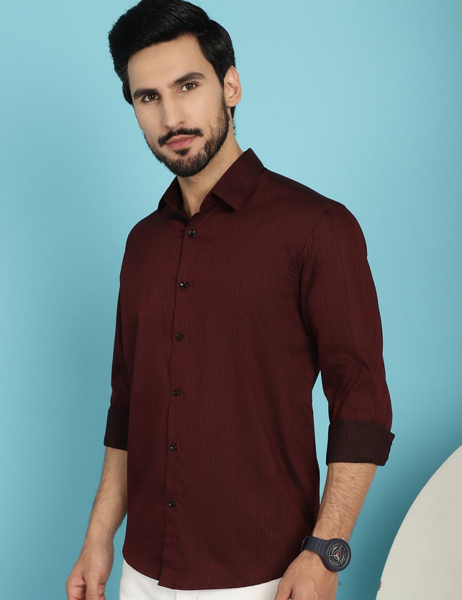 Woven Design Casual Shirt - SF_905Maroon_S