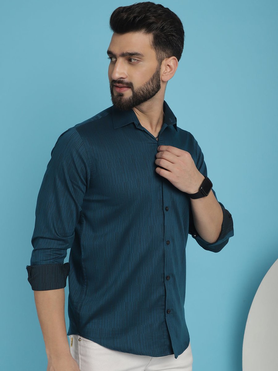 Woven Design Casual Shirt - SF_905Peacock_S