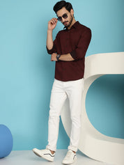 Woven Design Casual Shirt - SF_905Maroon_S