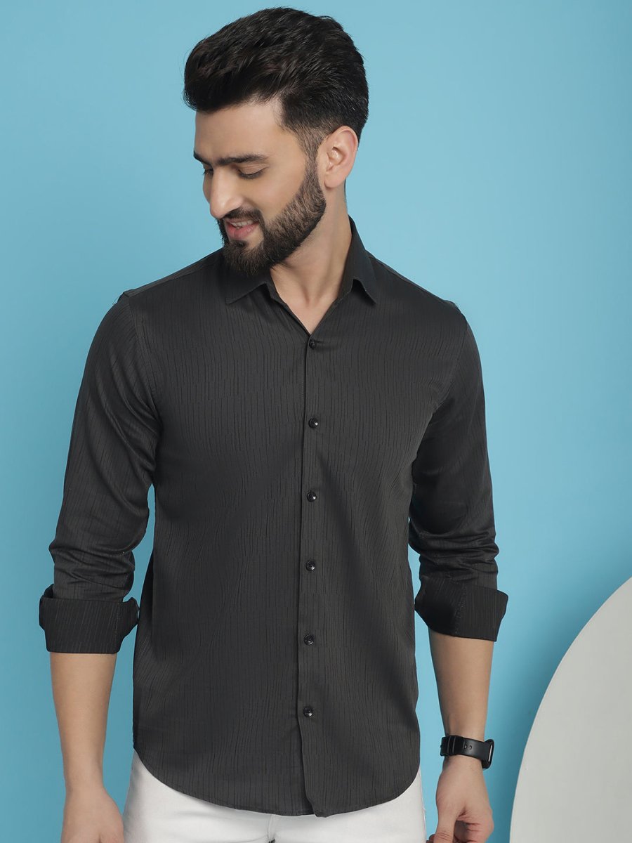 Woven Design Casual Shirt - SF_905Charcoal_S