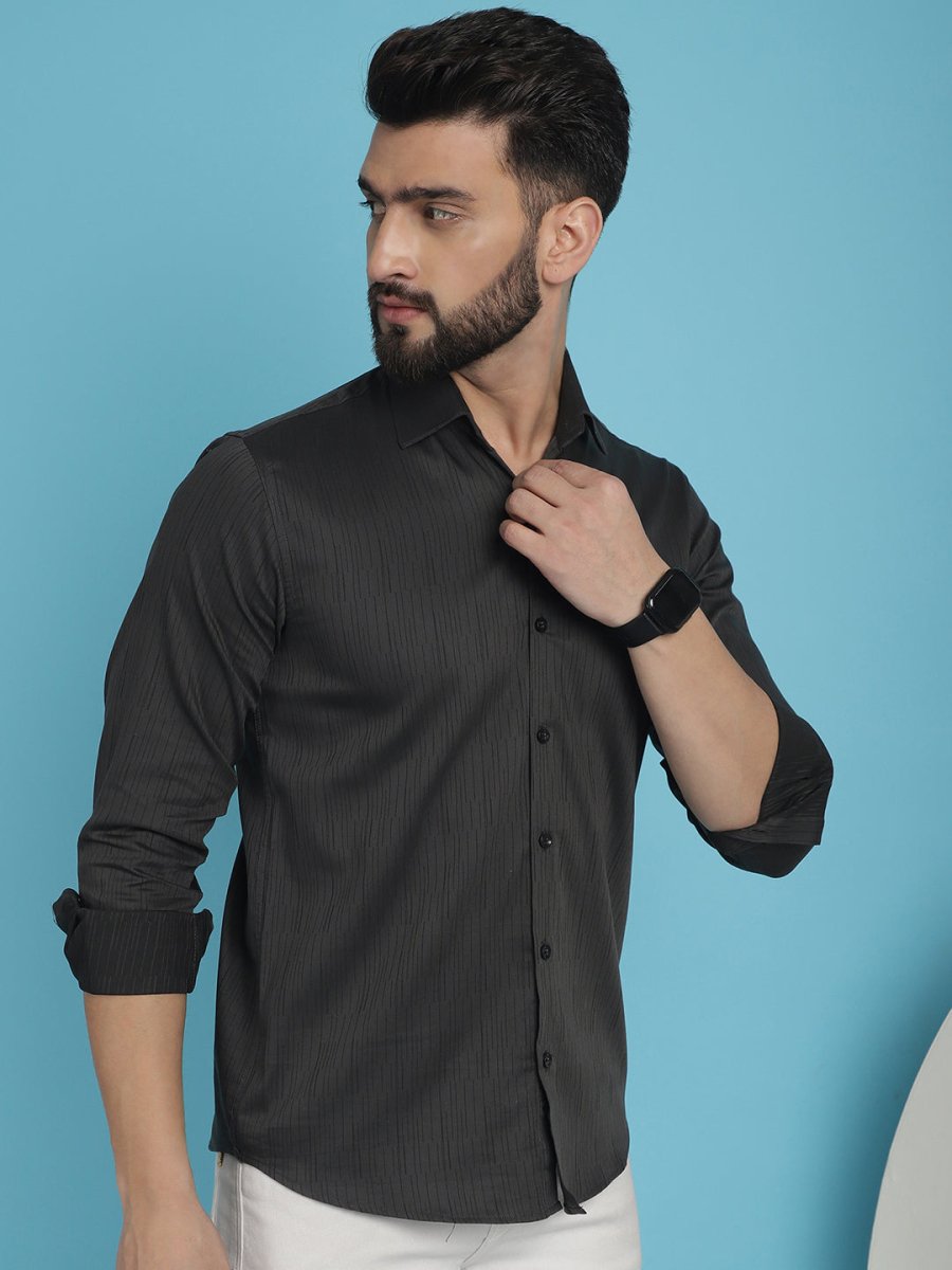 Woven Design Casual Shirt - SF_905Charcoal_S