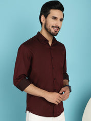 Woven Design Casual Shirt - SF_905Maroon_S