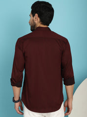 Woven Design Casual Shirt - SF_905Maroon_S