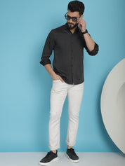 Woven Design Casual Shirt - SF_905Charcoal_S